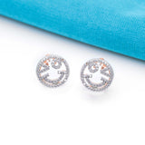 925 Silver Double Shade Smiley Face Rose Gold Stud