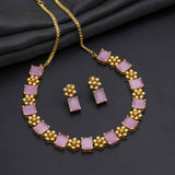 Elegant  92.5 Sterling Silver Gold Polish Necklace with Earrings