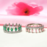 Crystal 2 in 1 Dazzling   Pink and Green Interlocking 92.5 Sterling Silver  Ring