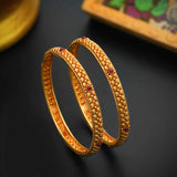 92.5 Silver Ruby Stone Bangle With Gold Polish - Ivanah Silver