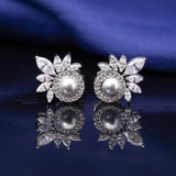 92.5 Silver - Elegant Moissanite Misty Pearl Earrings