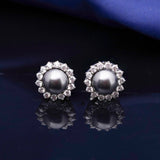 92.5 Silver  Smoke Glow - Luxury Semi- Precious Pearl  Stud