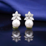 92.5  Silver  Luxury Frost Twinkle  Earrings - Pearl with Moissanite Stone