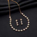 Elegant Floral Essence 92.5 Sterling silver  Gold Polish Necklace with Earrings