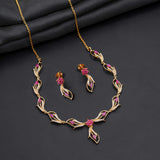 Graceful Floral Harmony 92.5 Sterling silver Gold Polish Necklace with Earrings