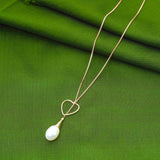 Shimmer Pearl Drop Heart Pendent  With Chain 92.5 Sterling Silver Rose Gold Polish