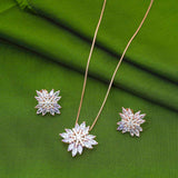 Timeless Dew Floral Stud with Pendent Chain Rose Gold Polish With 92.5 Sterling Silver