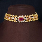 925 Silver Gold Plated Ruby Pearl Choker