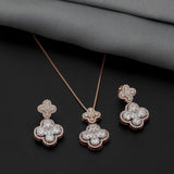 92.5 Sterling Silver Dazzling Clover Pendant Chain With Rose Gold Polish
