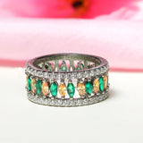 Crystal 2 in 1 Dazzling Pale Yellow and Green Interlocking 92.5 Sterling Silver  Ring