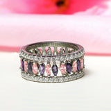 Crystal 2 in 1 Dazzling Purple Pink Interlocking 92.5 Sterling Silver  Ring