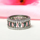 Crystal 2 in 1 Dazzling Black Pink Interlocking 92.5 Sterling Silver Ring