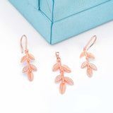 925 Rosegold Leaf Pendant With Earring
