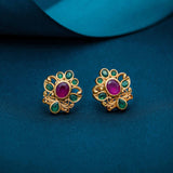 Attractive Floral Kundan 925 Silver Gold Plated  Stud